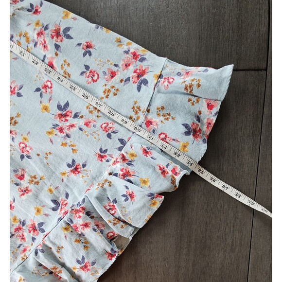 City Triangles Linen Blue Floral Puff Sleeve Mini Dress Fairy Cottagecore XL - Picture 6 of 10